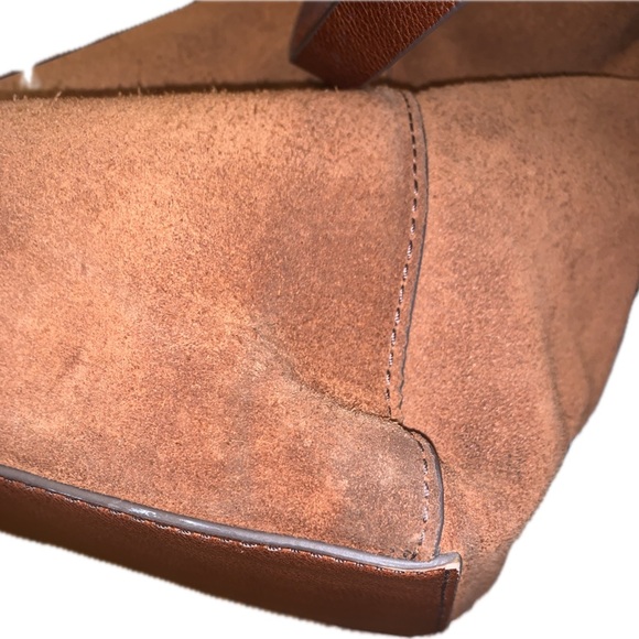 Fossil Cow Suede Rayna Large Boho Western Brown Leather Tote Purse Bag Fringe - Picture 10 of 15